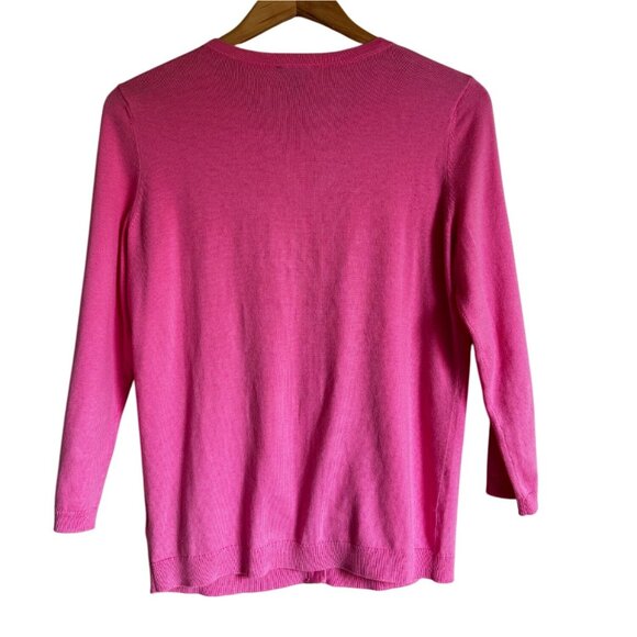 Talbots Size Small Bubblegum Barbie Pink Cotton Blend 3/4 Sleeve Classic Cardiga - Picture 2 of 10